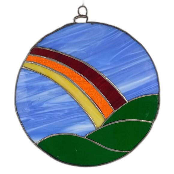 Stained Glass Panel Wall Hanging Window Decor 10 in Diam. Art Glass Sun Catcher - Picture 1 of 9